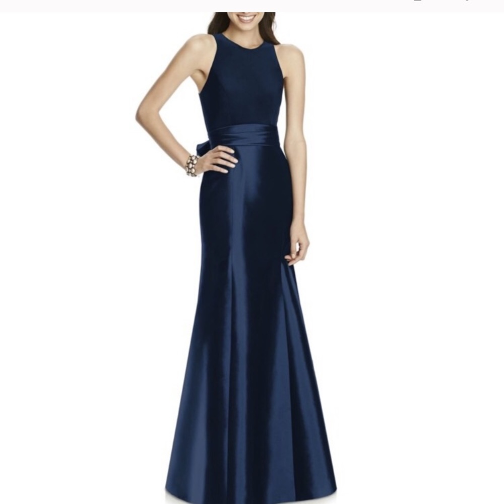 Alfred Sung Mikado Jersey Bodice Trumpet Gown